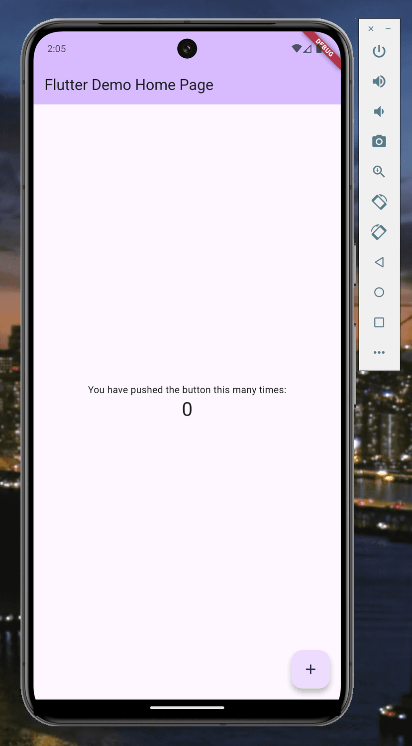 Android에서 flutter run 실행 화면
